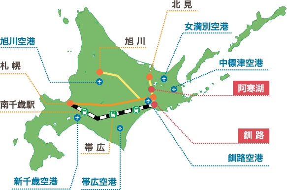 北海道内からのアクセスマップ